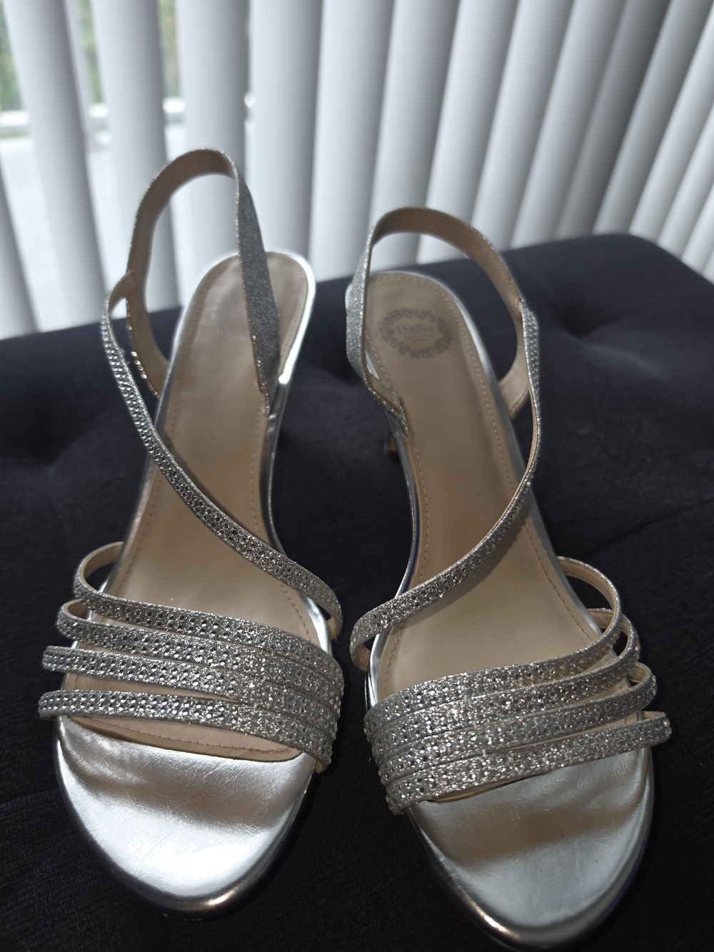 Silver Glitter Strappy Slingback Heels for Women